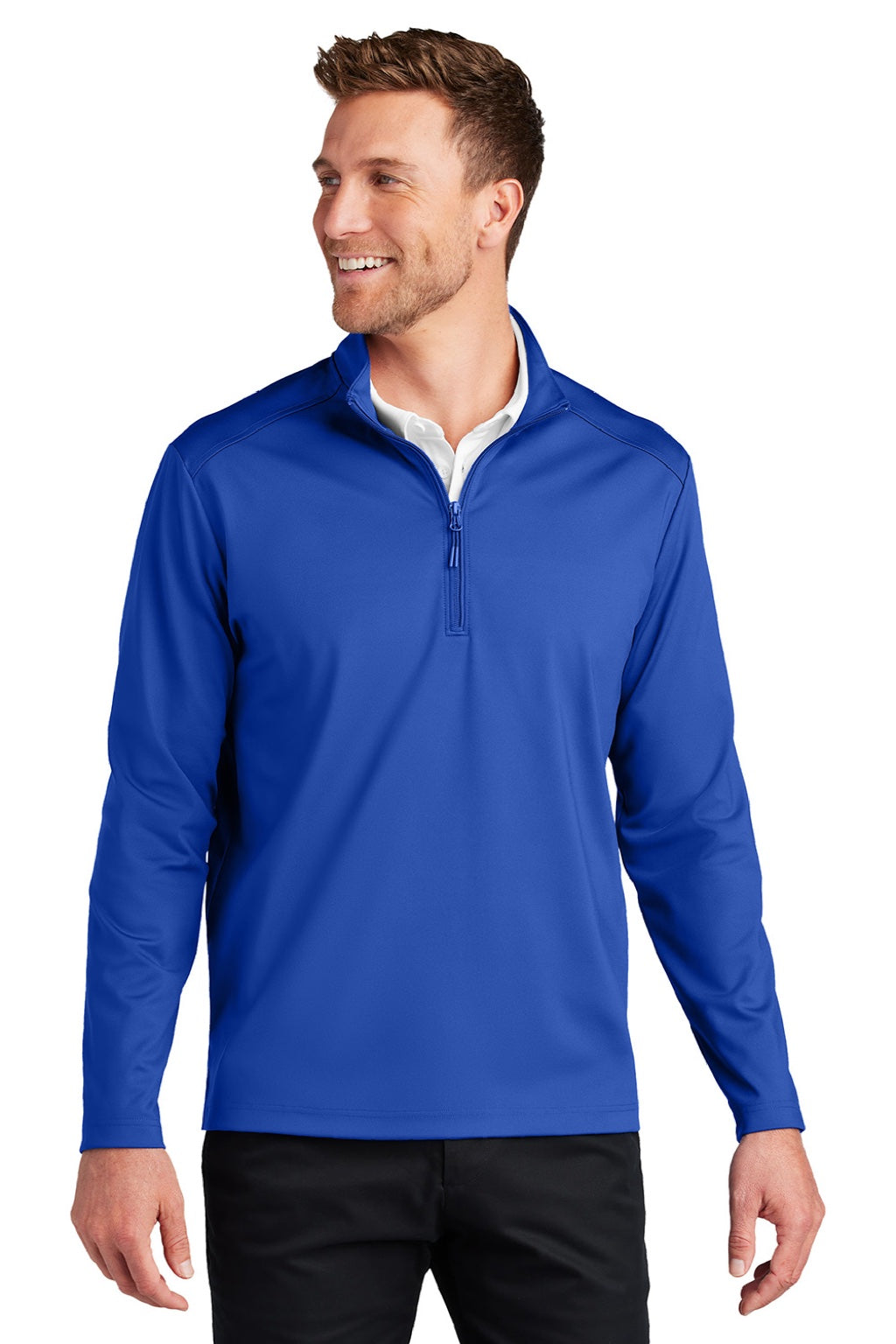 Port Authority K880 Mens C-FREE Double Knit Moisture Wicking 1/4 Zip Sweatshirt True Royal Blue Model Front