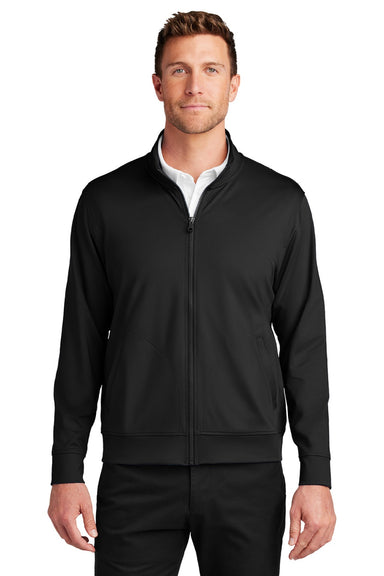 Port Authority K881 Mens C-FREE Double Knit Moisture Wicking Full Zip Sweatshirt w/ Pockets Deep Black Model Front