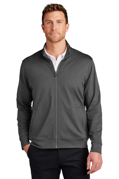 Port Authority K881 Mens C-FREE Double Knit Moisture Wicking Full Zip Sweatshirt w/ Pockets Heather Steel Grey Model Front