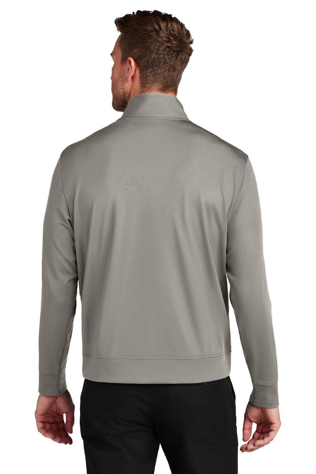 Port Authority K881 Mens C-FREE Double Knit Moisture Wicking Full Zip Sweatshirt w/ Pockets Smoke Grey Model Back