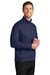 Port Authority K881 Mens C-FREE Double Knit Moisture Wicking Full Zip Sweatshirt w/ Pockets True Navy Blue Model Side