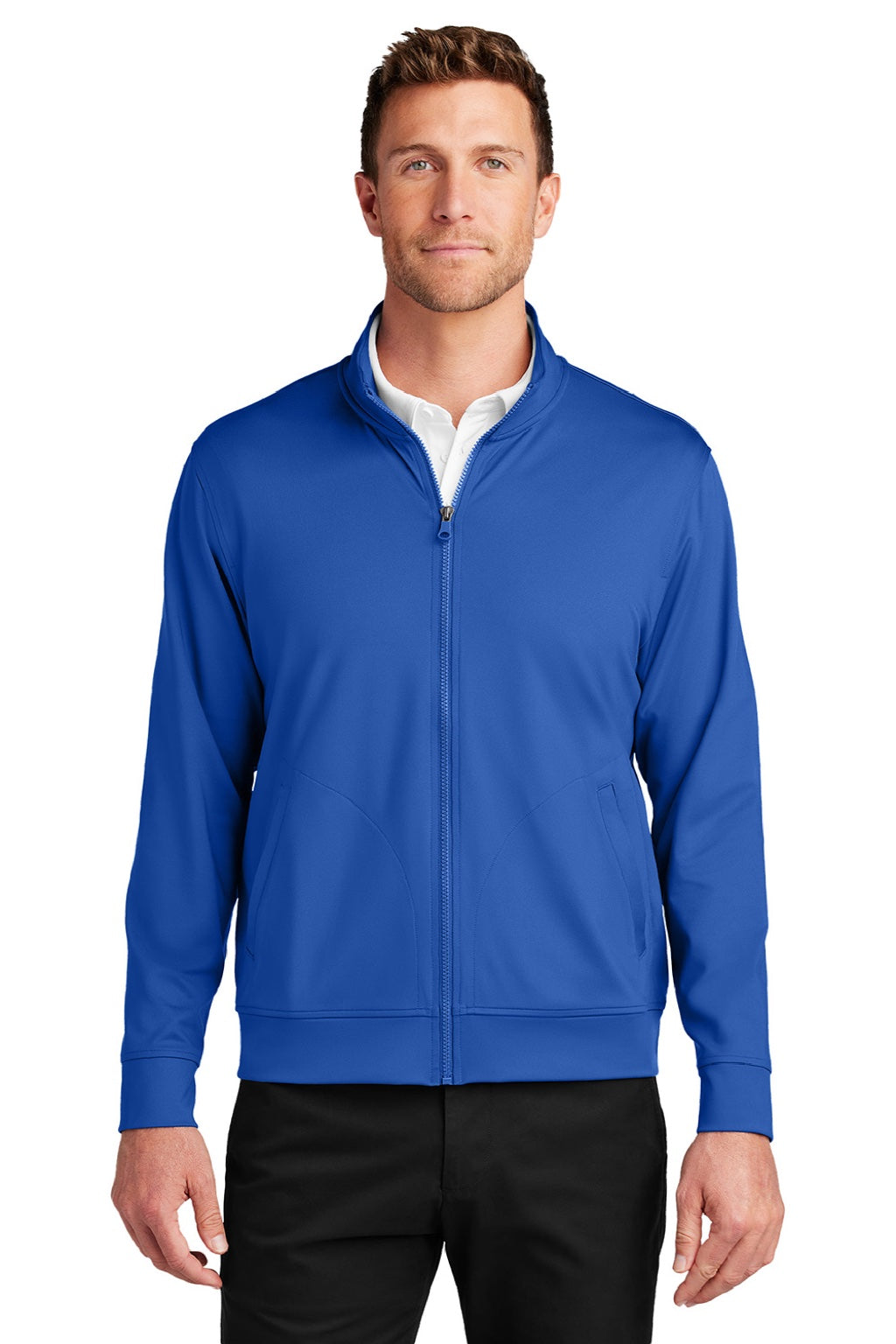 Port Authority K881 Mens C-FREE Double Knit Moisture Wicking Full Zip Sweatshirt w/ Pockets True Royal Blue Model Front