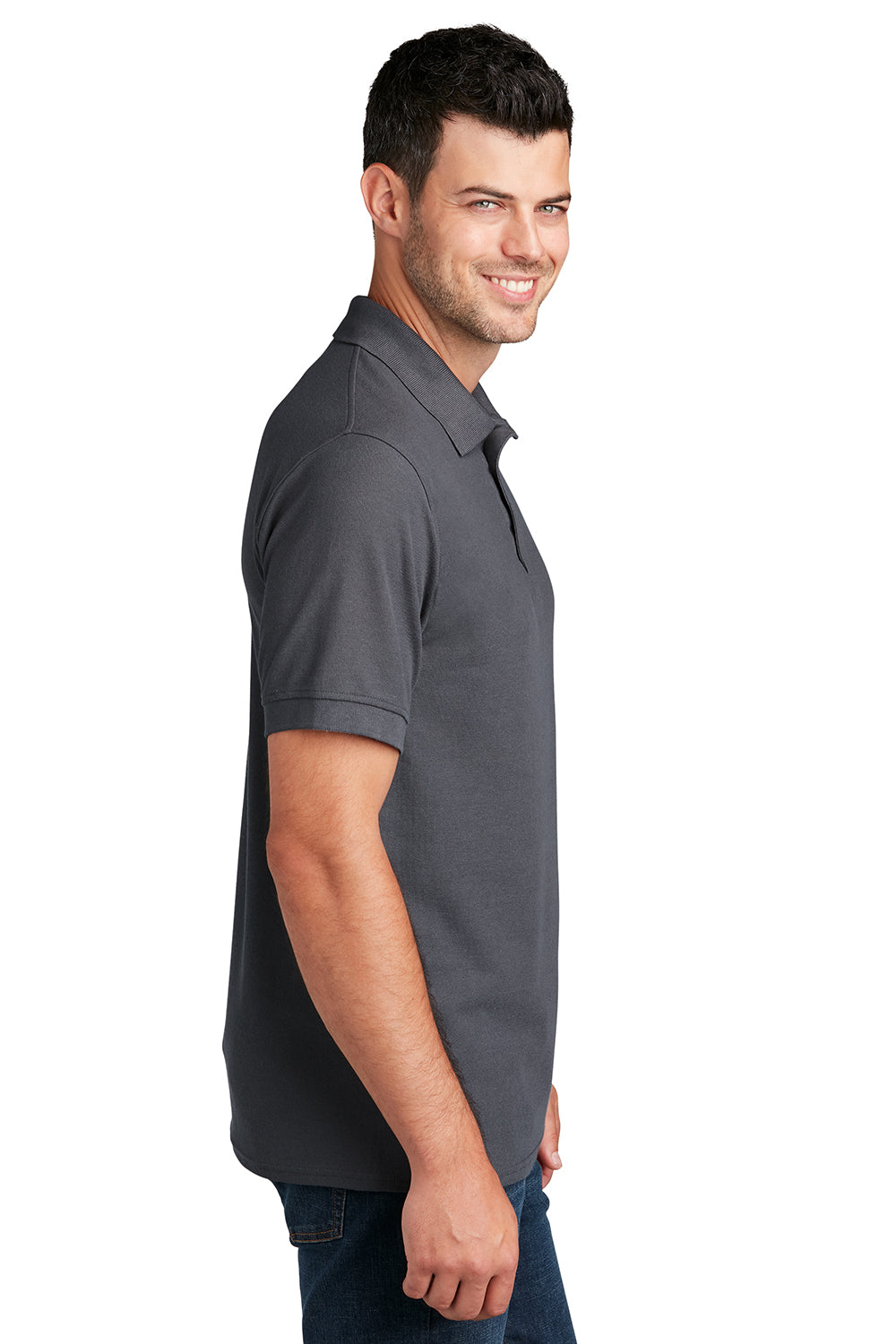 Port & Company KP155 Mens Core Stain Resistant Short Sleeve Polo Shirt Charcoal Grey Model Side