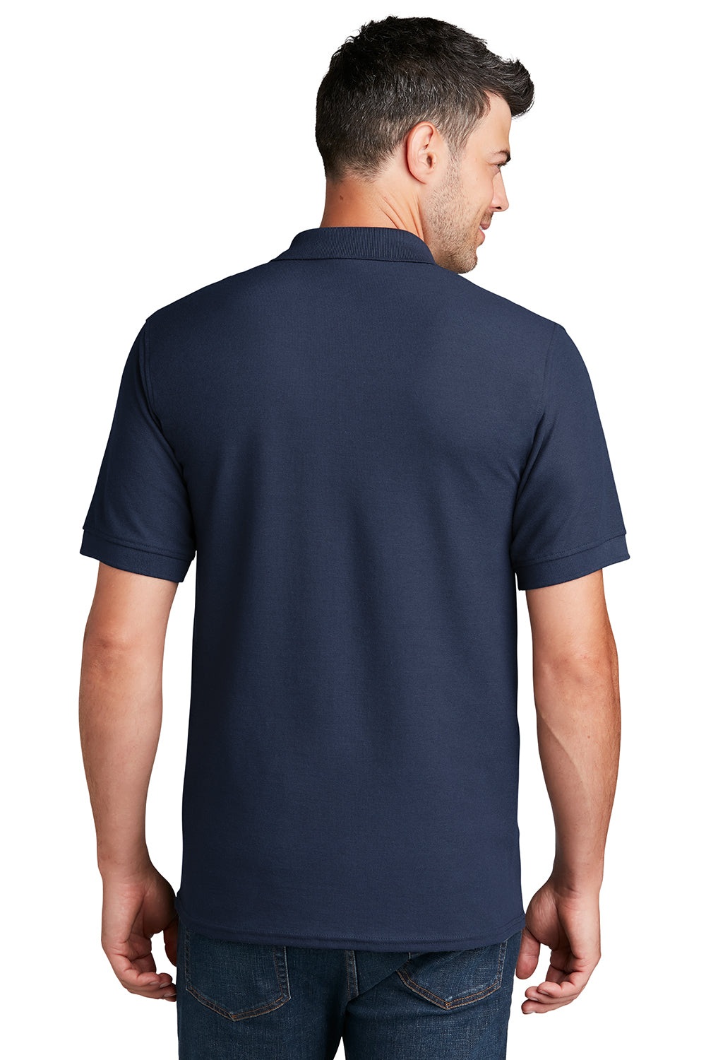 Port & Company KP155 Mens Core Stain Resistant Short Sleeve Polo Shirt Deep Navy Blue Model Back
