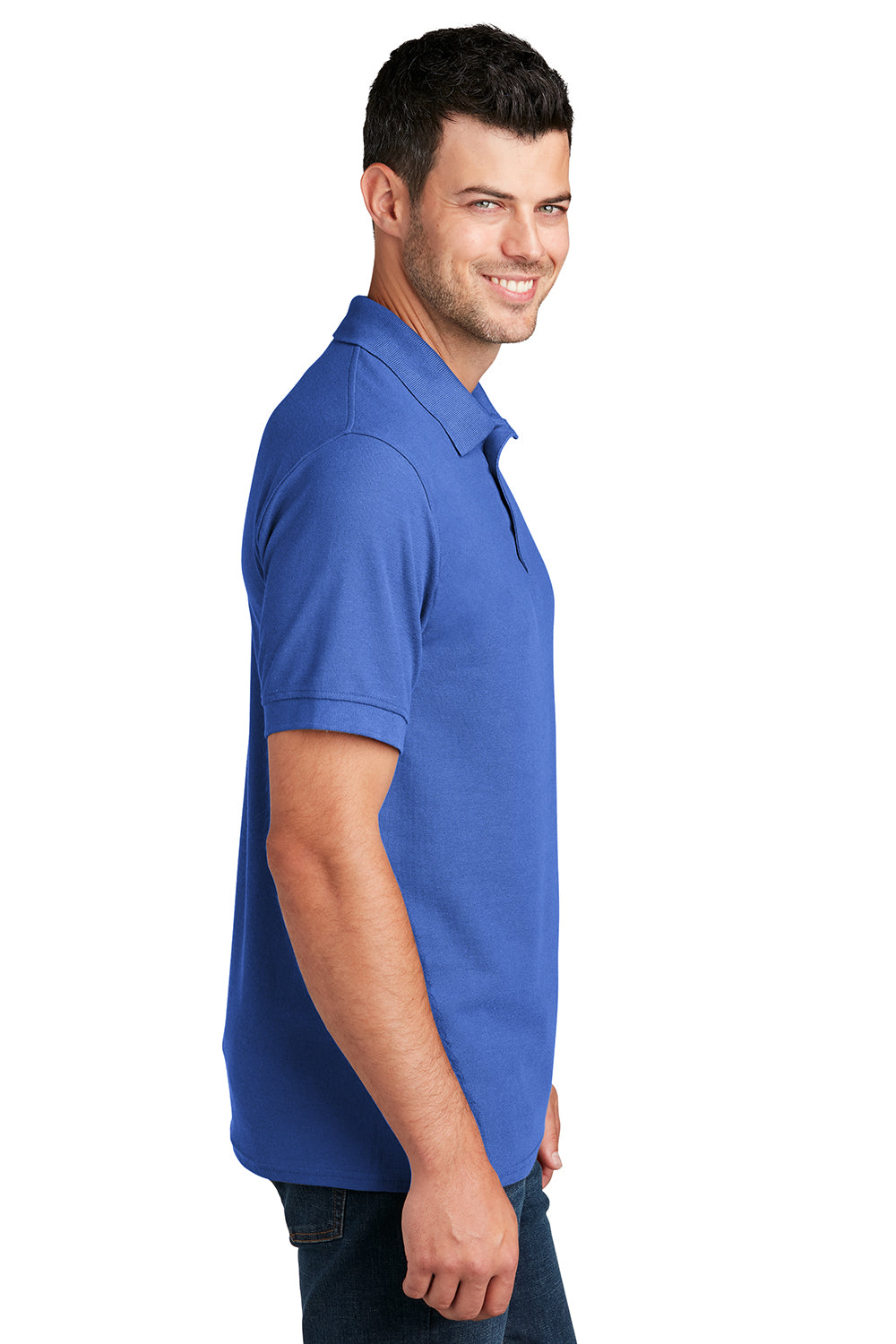 Port & Company KP155 Mens Core Stain Resistant Short Sleeve Polo Shirt Royal Blue Model Side