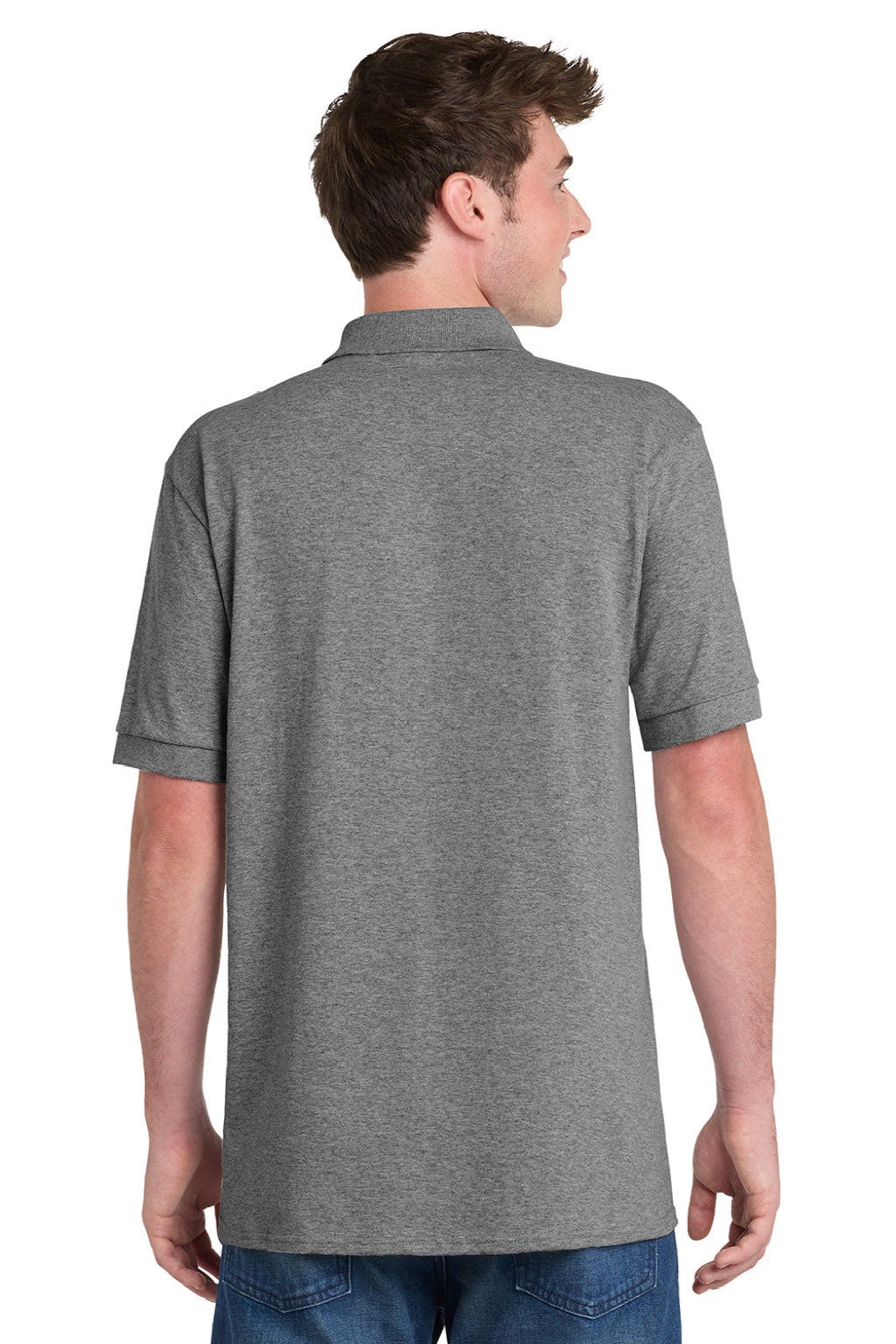 Port & Company KP55P Mens Core Stain Resistant Short Sleeve Polo Shirt w/ Pocket Heather Grey Model Back