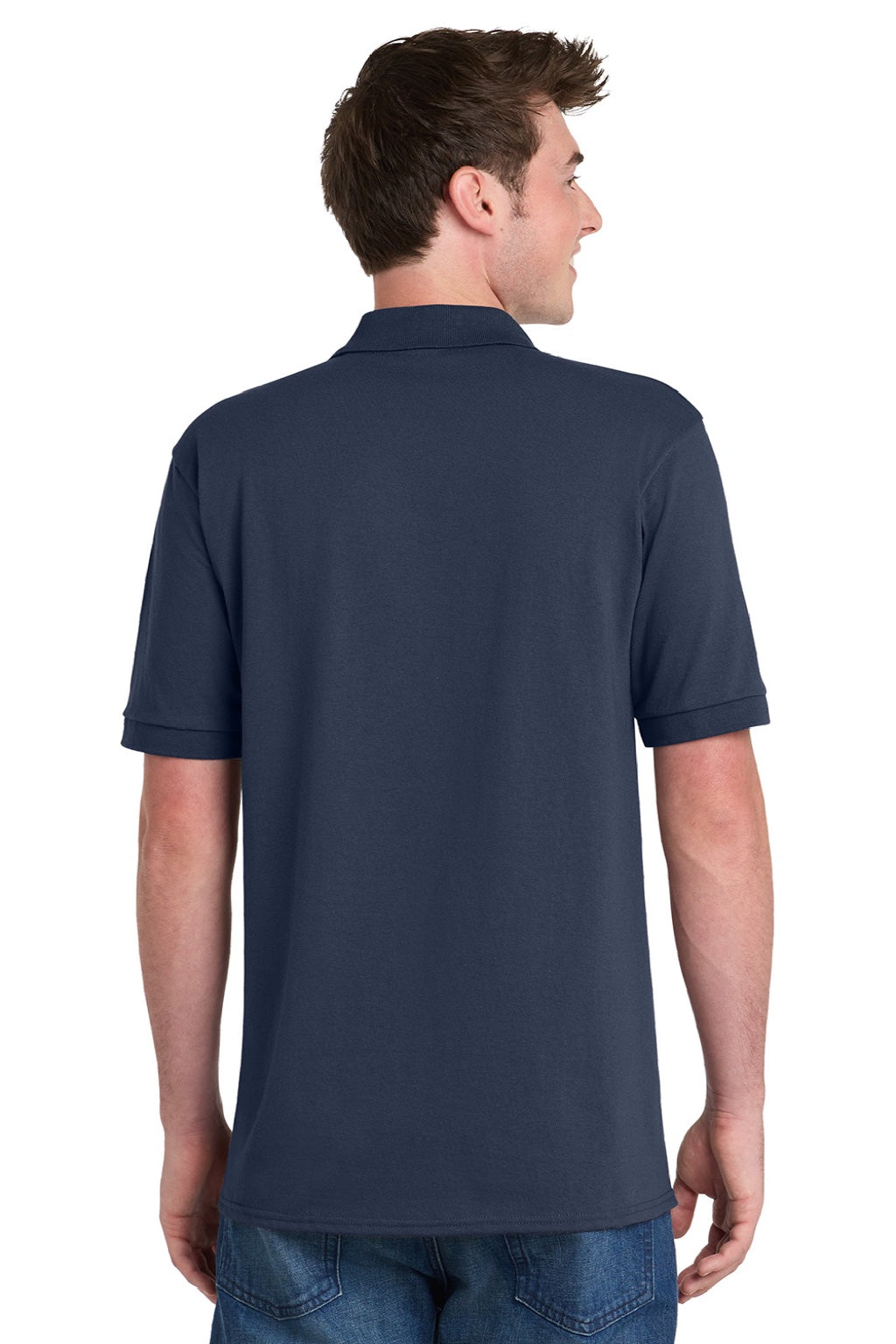 Port & Company KP55P Mens Core Stain Resistant Short Sleeve Polo Shirt w/ Pocket Deep Navy Blue Model Back