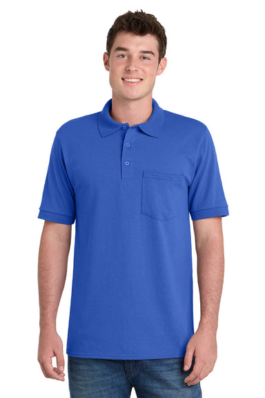 Port & Company KP55P Mens Core Stain Resistant Short Sleeve Polo Shirt w/ Pocket Royal Blue Model Front