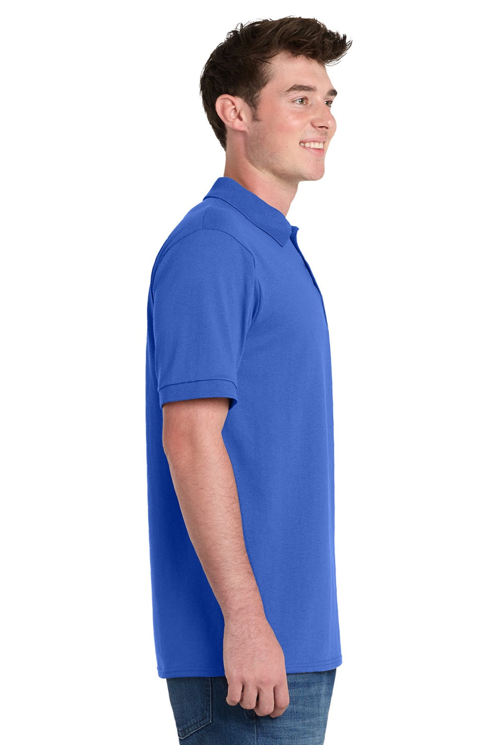 Port & Company KP55P Mens Core Stain Resistant Short Sleeve Polo Shirt w/ Pocket Royal Blue Model Side