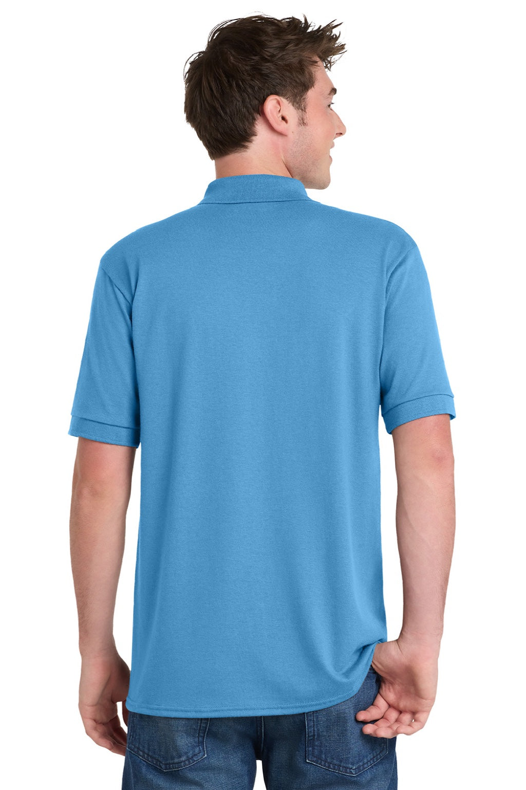 Port & Company KP55/KP55T Mens Core Stain Resistant Short Sleeve Polo Shirt Aquatic Blue Model Back