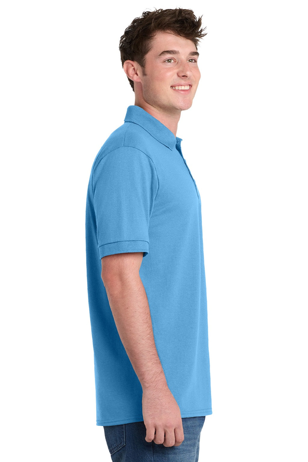 Port & Company KP55/KP55T Mens Core Stain Resistant Short Sleeve Polo Shirt Aquatic Blue Model Side