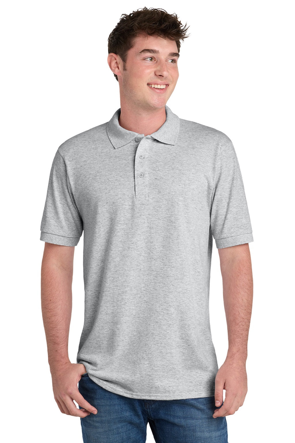 Port & Company KP55/KP55T Mens Core Stain Resistant Short Sleeve Polo Shirt Ash Grey Model Front