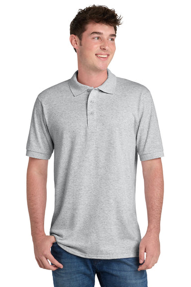 Port & Company KP55/KP55T Mens Core Stain Resistant Short Sleeve Polo Shirt Ash Grey Model Front
