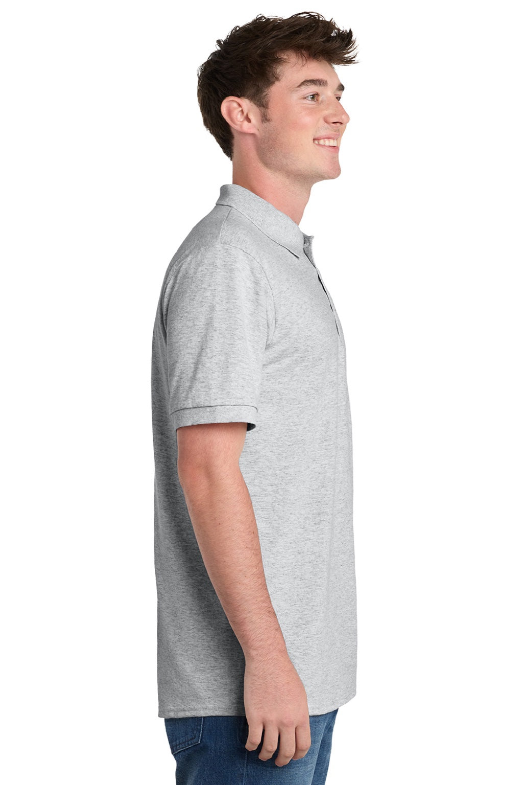 Port & Company KP55/KP55T Mens Core Stain Resistant Short Sleeve Polo Shirt Ash Grey Model Side