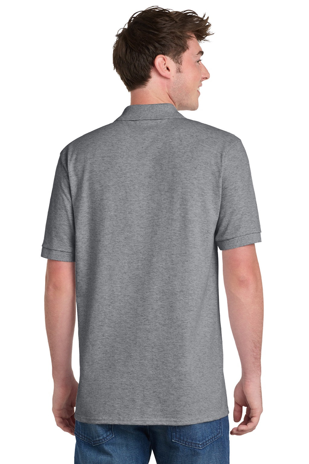 Port & Company KP55/KP55T Mens Core Stain Resistant Short Sleeve Polo Shirt Heather Grey Model Back