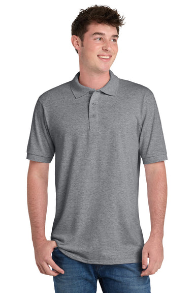 Port & Company KP55/KP55T Mens Core Stain Resistant Short Sleeve Polo Shirt Heather Grey Model Front