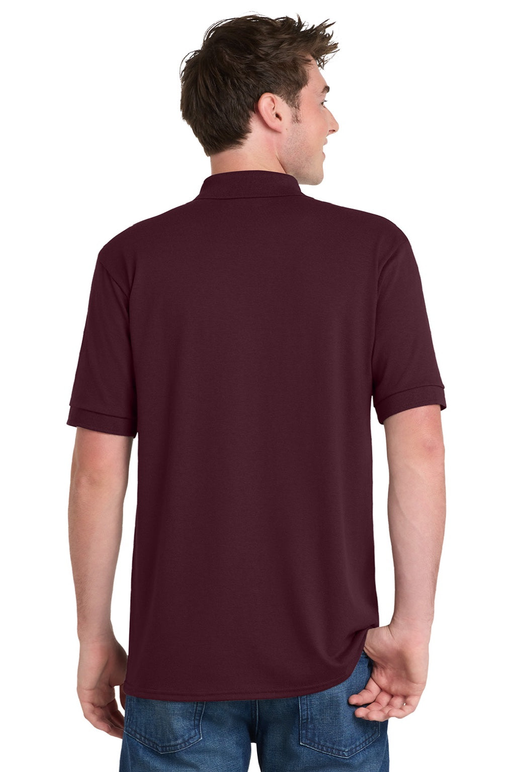 Port & Company KP55/KP55T Mens Core Stain Resistant Short Sleeve Polo Shirt Athletic Maroon Model Back