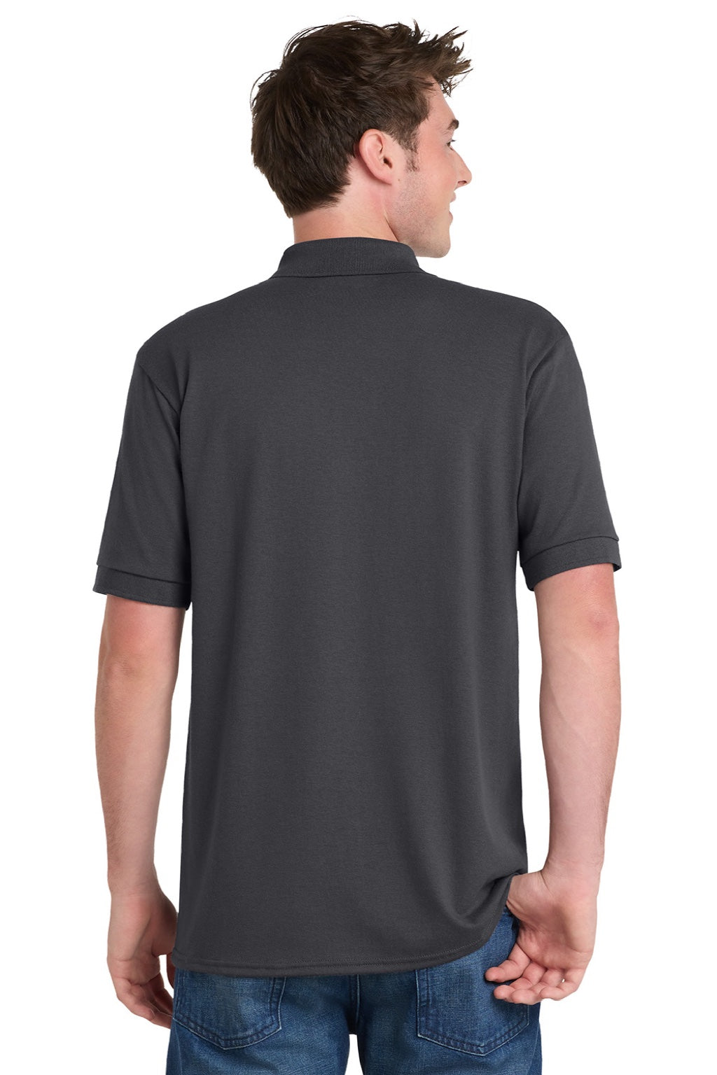 Port & Company KP55/KP55T Mens Core Stain Resistant Short Sleeve Polo Shirt Charcoal Grey Model Back