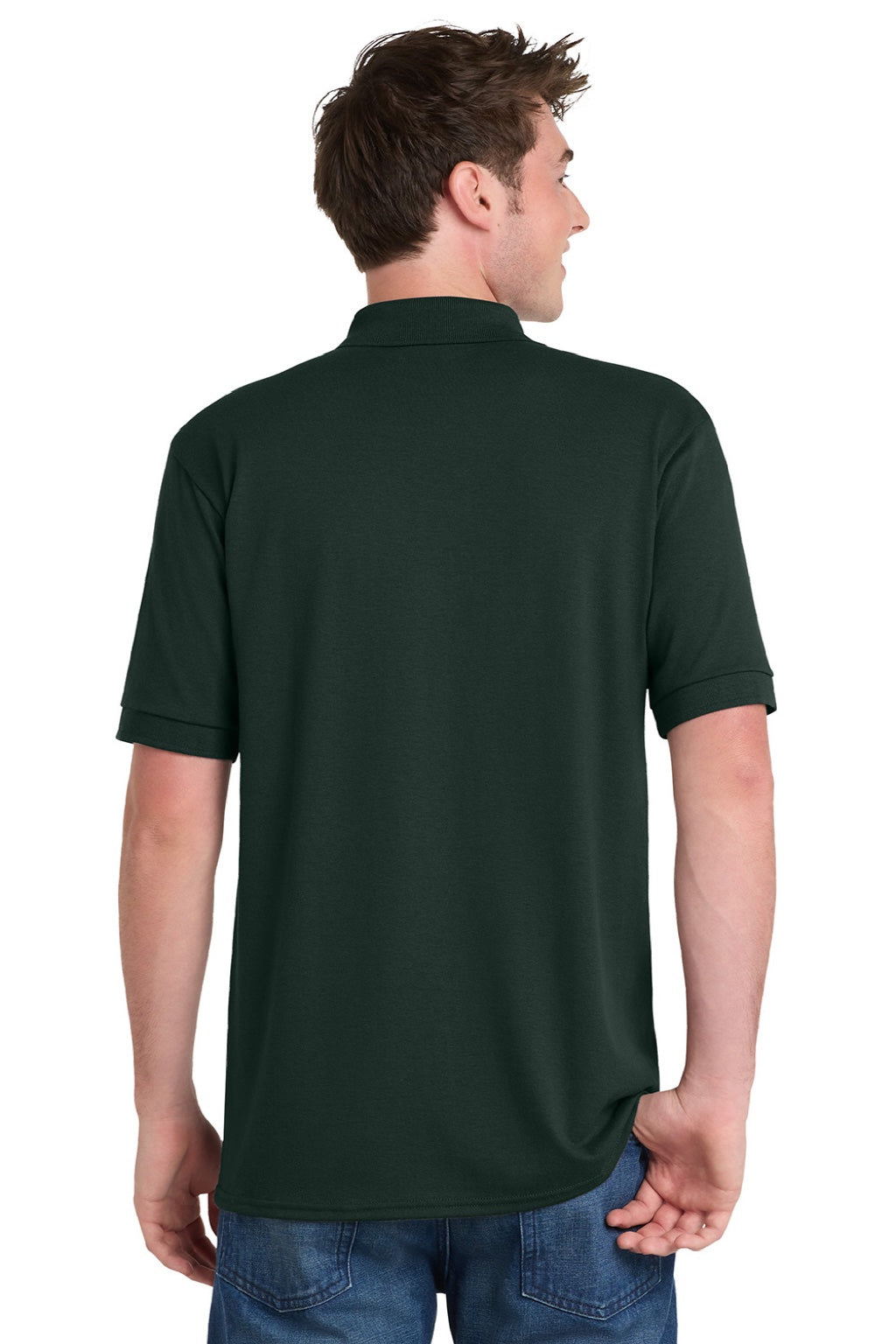 Port & Company KP55/KP55T Mens Core Stain Resistant Short Sleeve Polo Shirt Dark Green Model Back