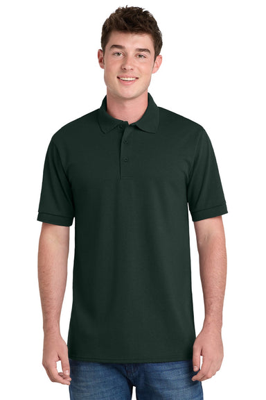 Port & Company KP55/KP55T Mens Core Stain Resistant Short Sleeve Polo Shirt Dark Green Model Front