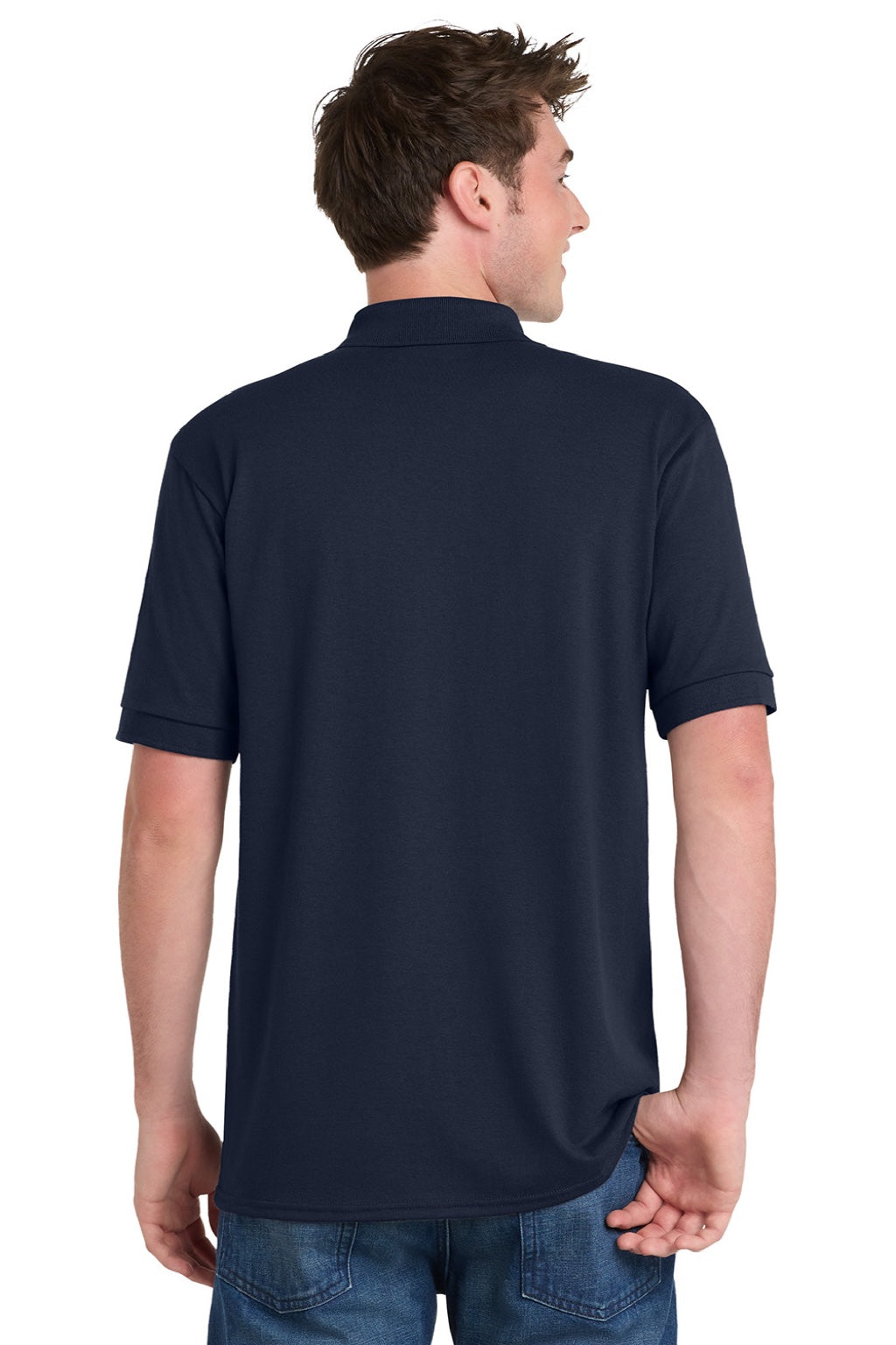 Port & Company KP55/KP55T Mens Core Stain Resistant Short Sleeve Polo Shirt Deep Navy Blue Model Back