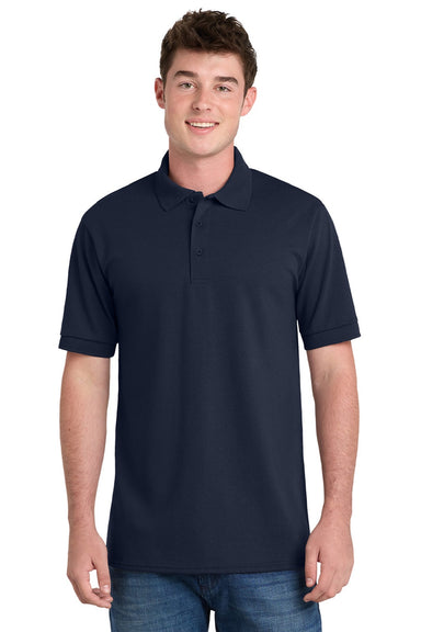 Port & Company KP55/KP55T Mens Core Stain Resistant Short Sleeve Polo Shirt Deep Navy Blue Model Front