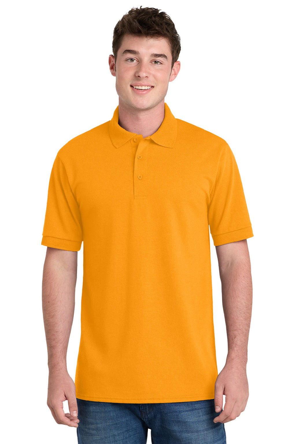 Port & Company KP55/KP55T Mens Core Stain Resistant Short Sleeve Polo Shirt Gold Model Front