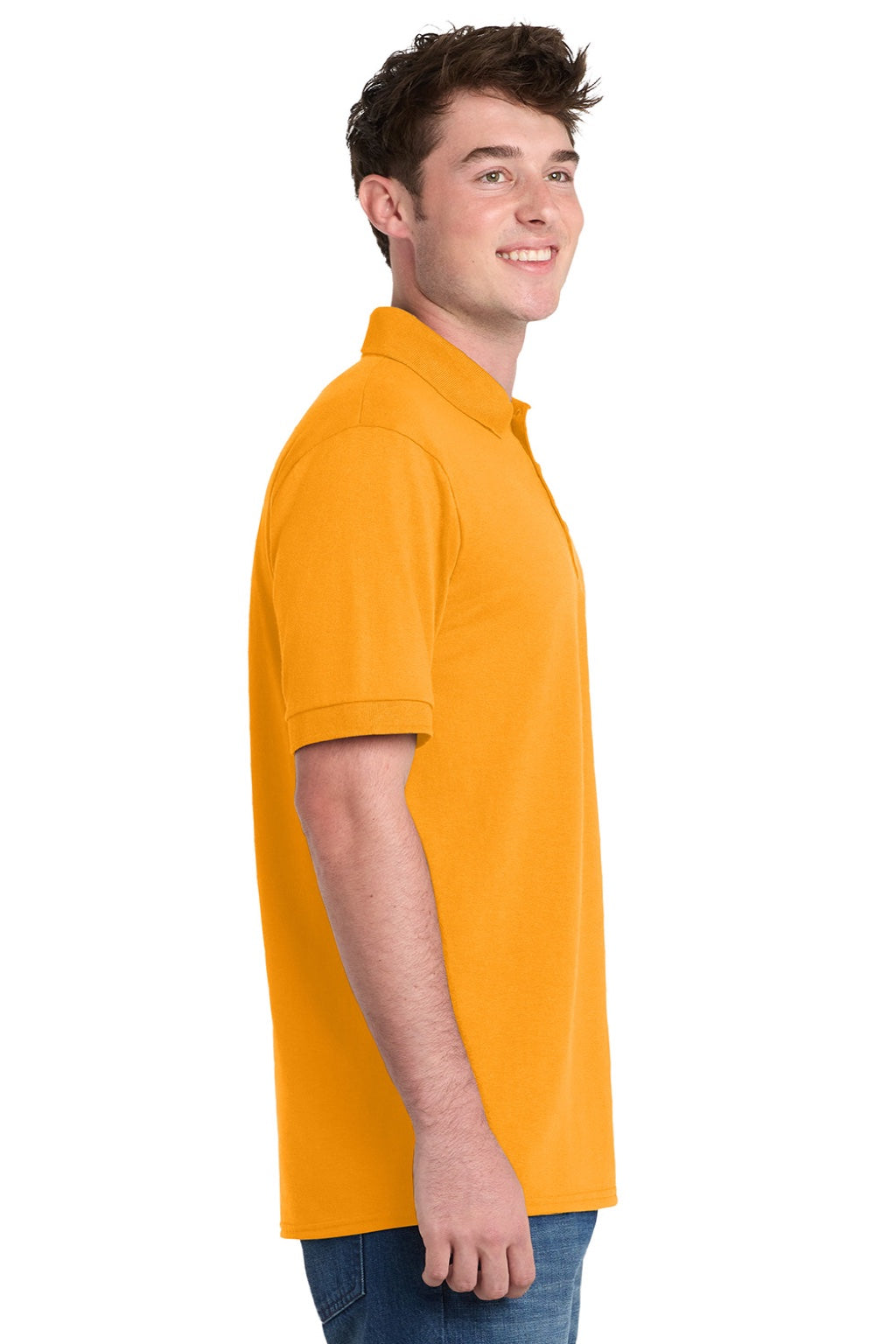 Port & Company KP55/KP55T Mens Core Stain Resistant Short Sleeve Polo Shirt Gold Model Side