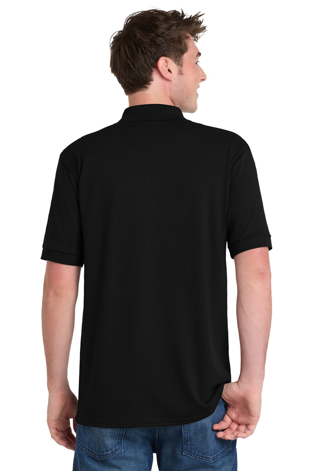 Port & Company KP55/KP55T Mens Core Stain Resistant Short Sleeve Polo Shirt Jet Black Model Back