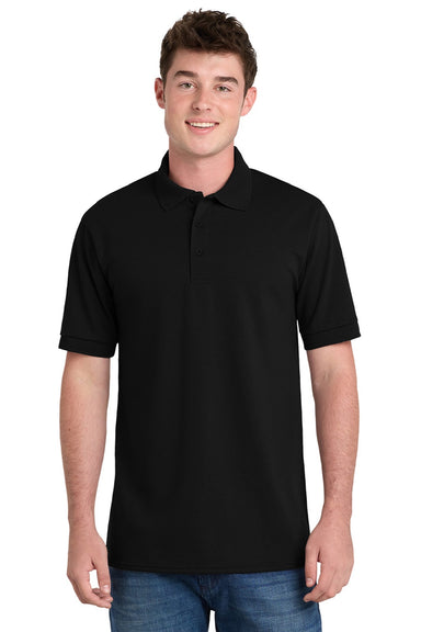 Port & Company KP55/KP55T Mens Core Stain Resistant Short Sleeve Polo Shirt Jet Black Model Front