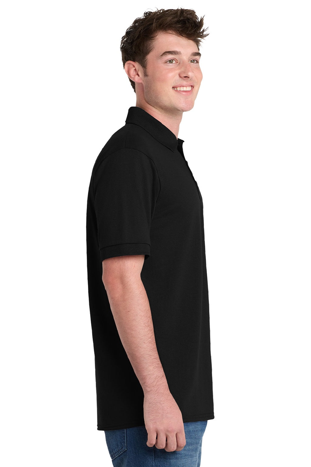 Port & Company KP55/KP55T Mens Core Stain Resistant Short Sleeve Polo Shirt Jet Black Model Side