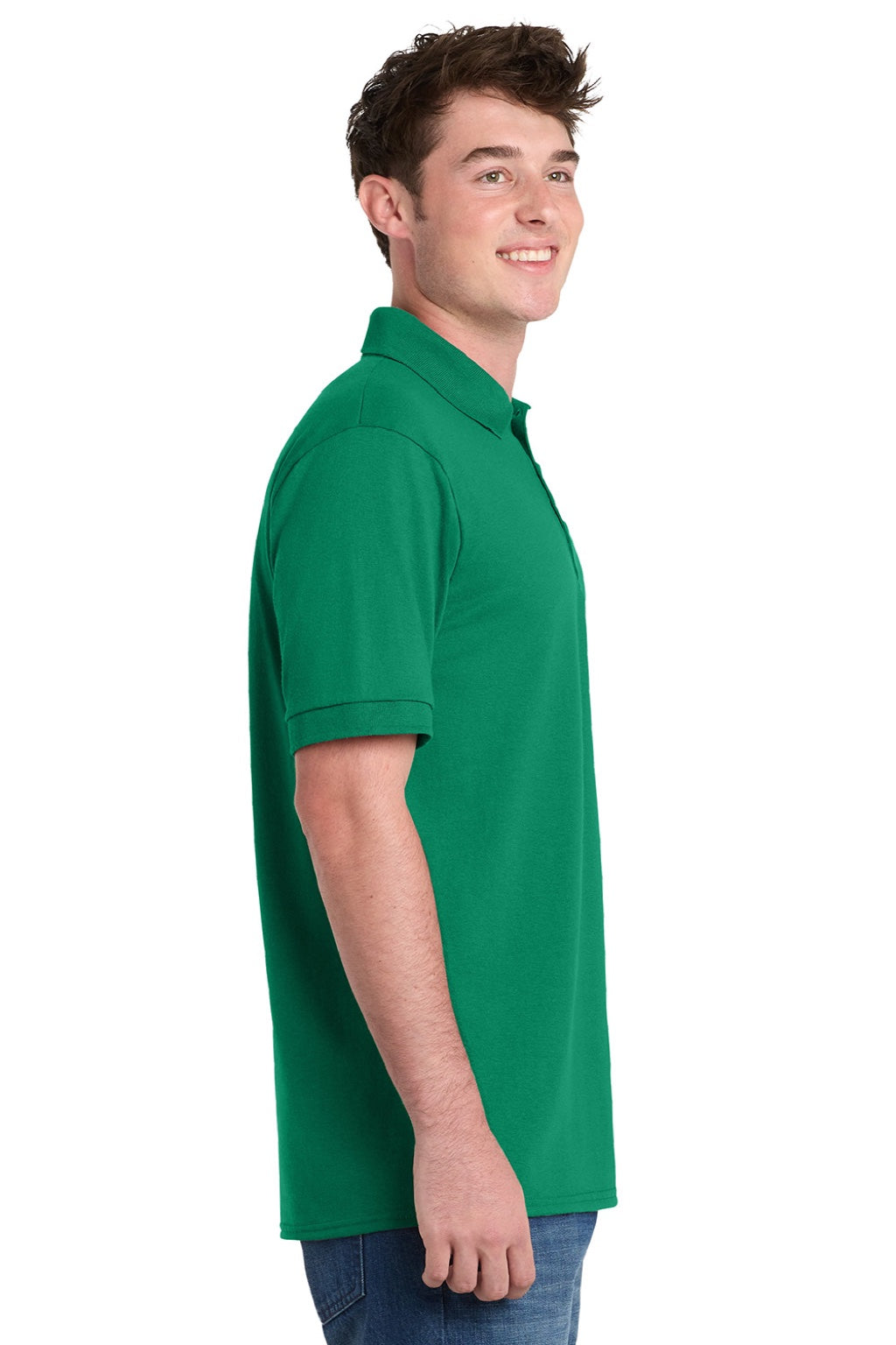Port & Company KP55/KP55T Mens Core Stain Resistant Short Sleeve Polo Shirt Kelly Green Model Side