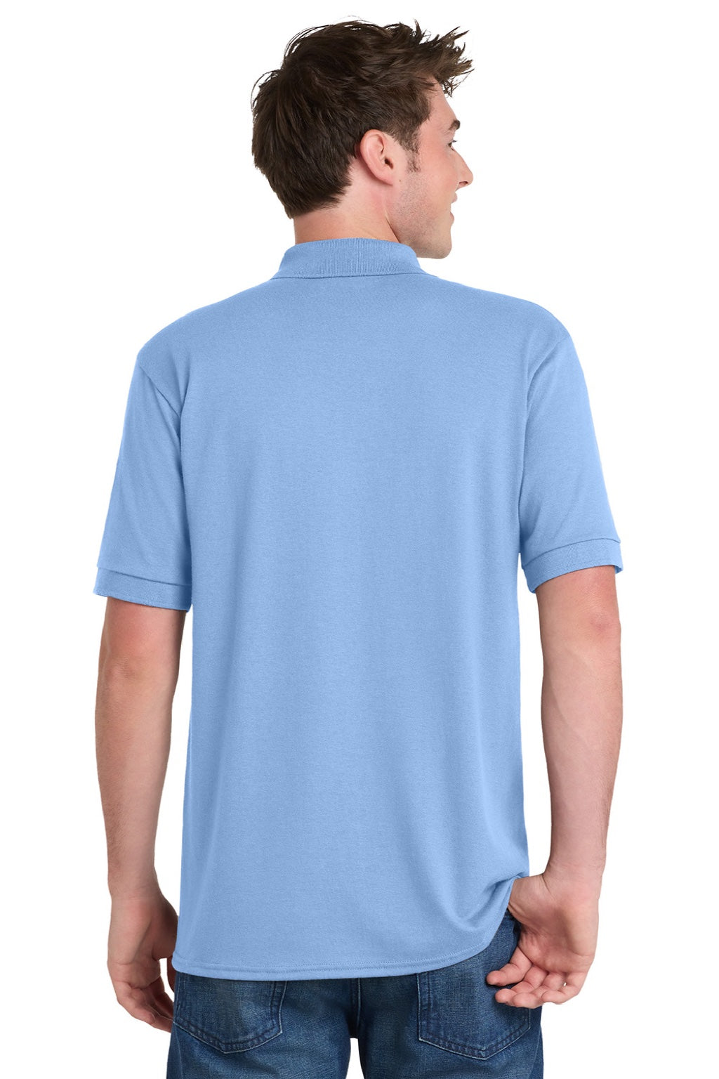 Port & Company KP55/KP55T Mens Core Stain Resistant Short Sleeve Polo Shirt Light Blue Model Back