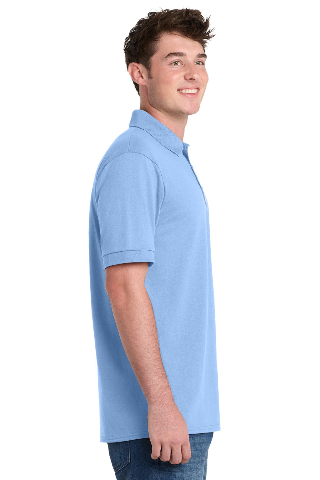 Port & Company KP55/KP55T Mens Core Stain Resistant Short Sleeve Polo Shirt Light Blue Model Side