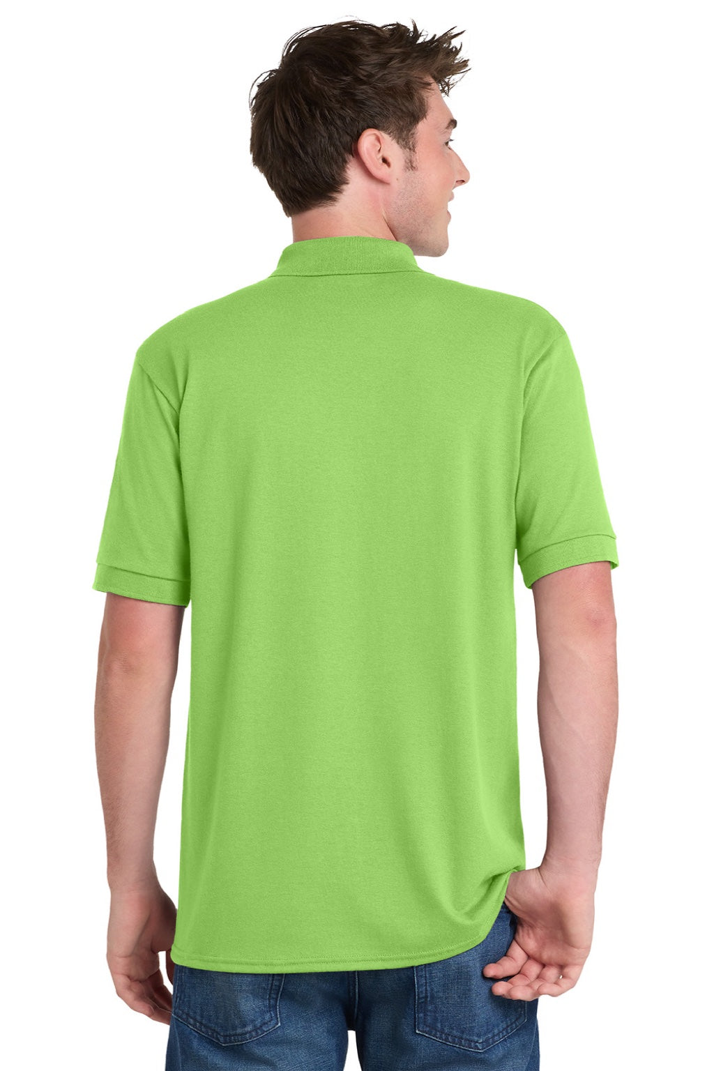 Port & Company KP55/KP55T Mens Core Stain Resistant Short Sleeve Polo Shirt Lime Green Model Back