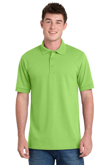 Port & Company KP55/KP55T Mens Core Stain Resistant Short Sleeve Polo Shirt Lime Green Model Front