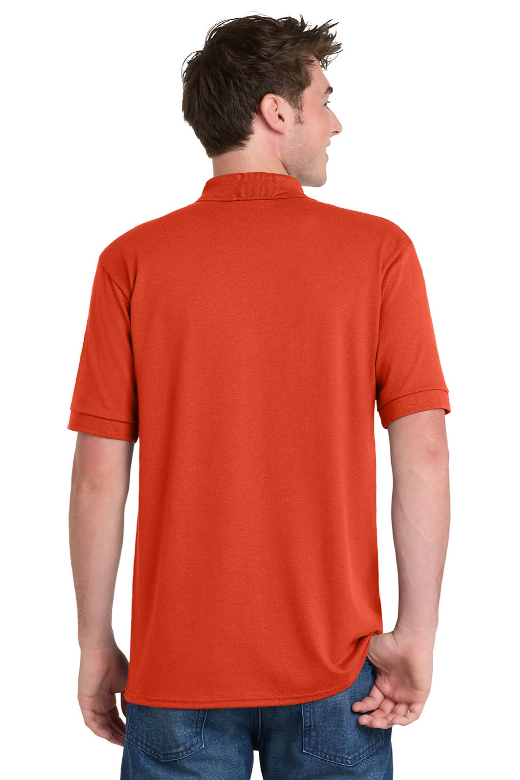 Port & Company KP55/KP55T Mens Core Stain Resistant Short Sleeve Polo Shirt Orange Model Back