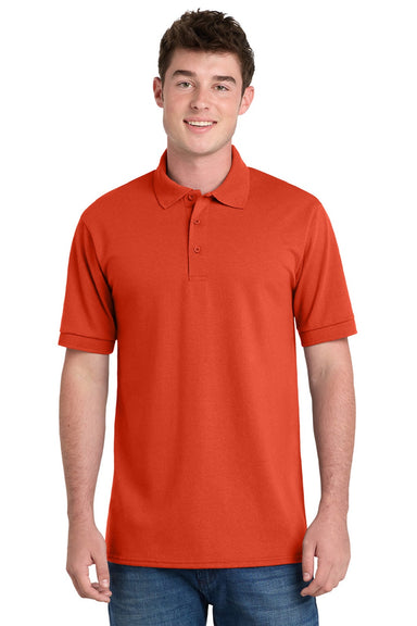 Port & Company KP55/KP55T Mens Core Stain Resistant Short Sleeve Polo Shirt Orange Model Front
