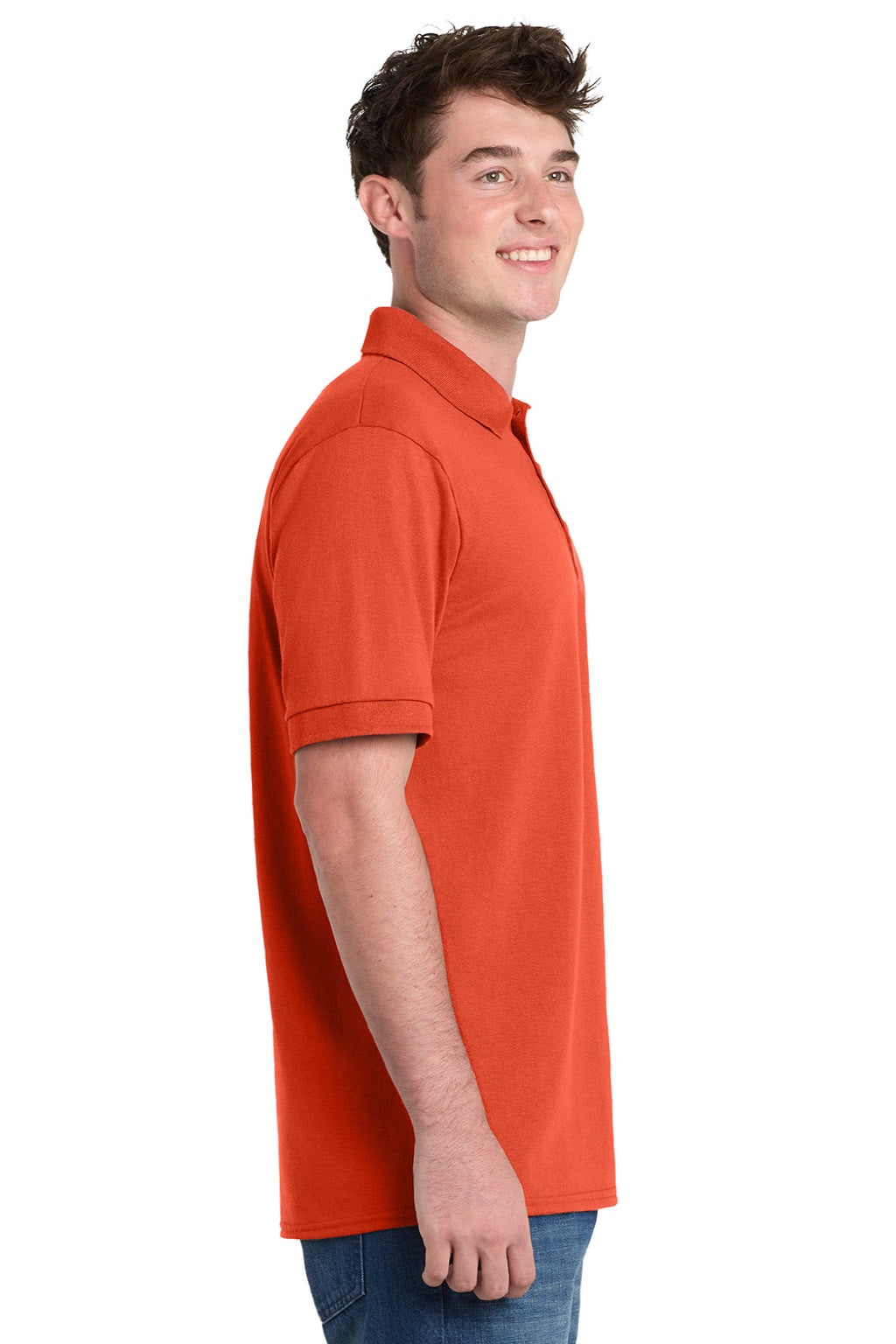 Port & Company KP55/KP55T Mens Core Stain Resistant Short Sleeve Polo Shirt Orange Model Side