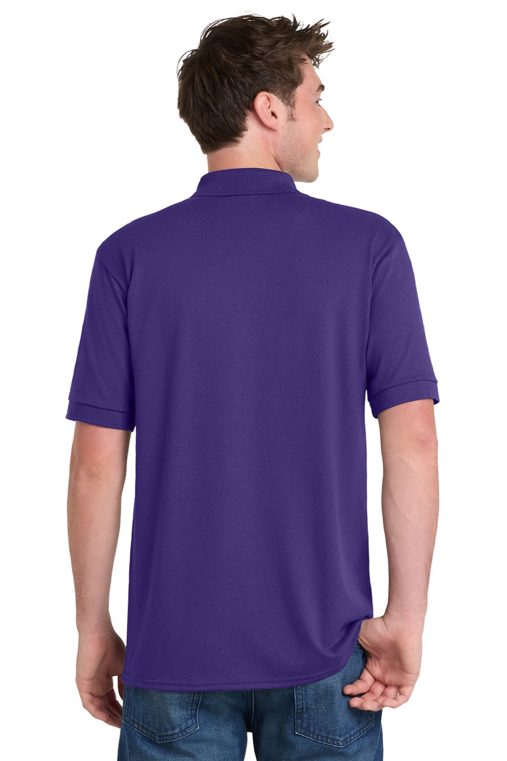 Port & Company KP55/KP55T Mens Core Stain Resistant Short Sleeve Polo Shirt Purple Model Back