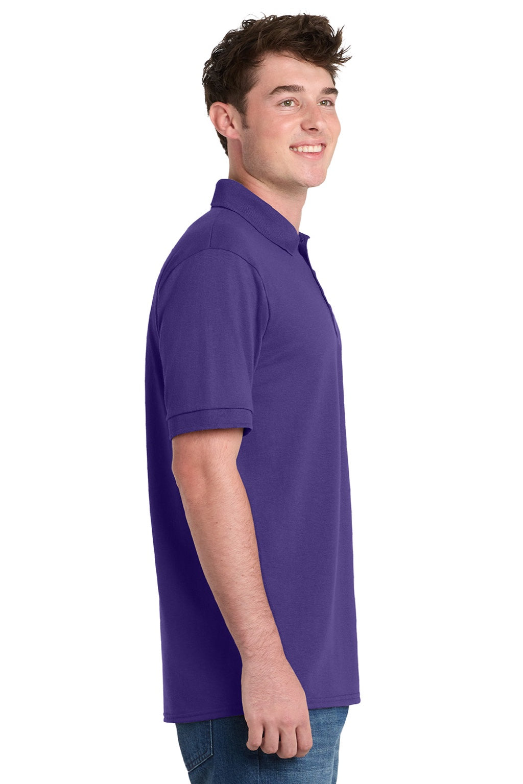 Port & Company KP55/KP55T Mens Core Stain Resistant Short Sleeve Polo Shirt Purple Model Side