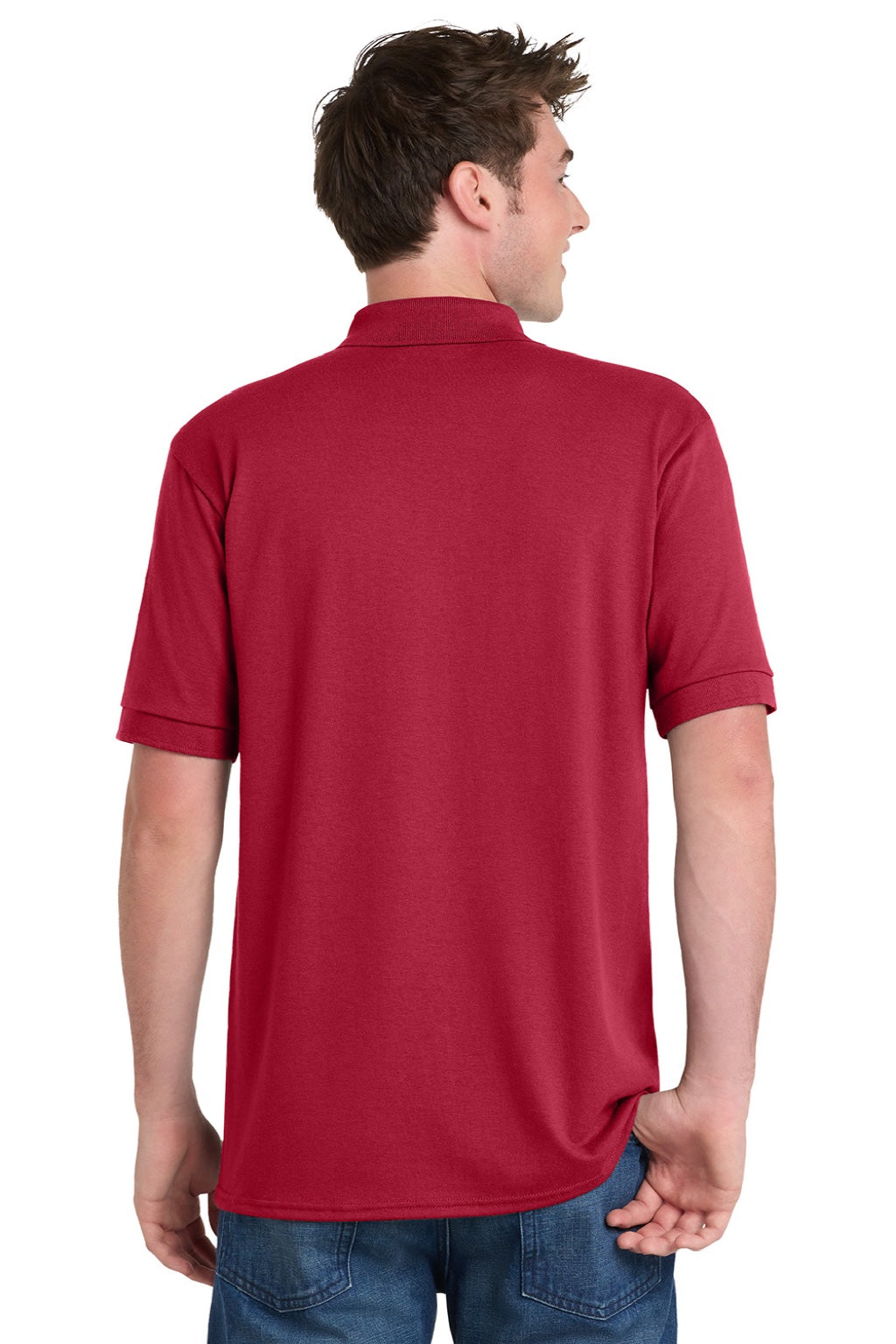 Port & Company KP55/KP55T Mens Core Stain Resistant Short Sleeve Polo Shirt Red Model Back