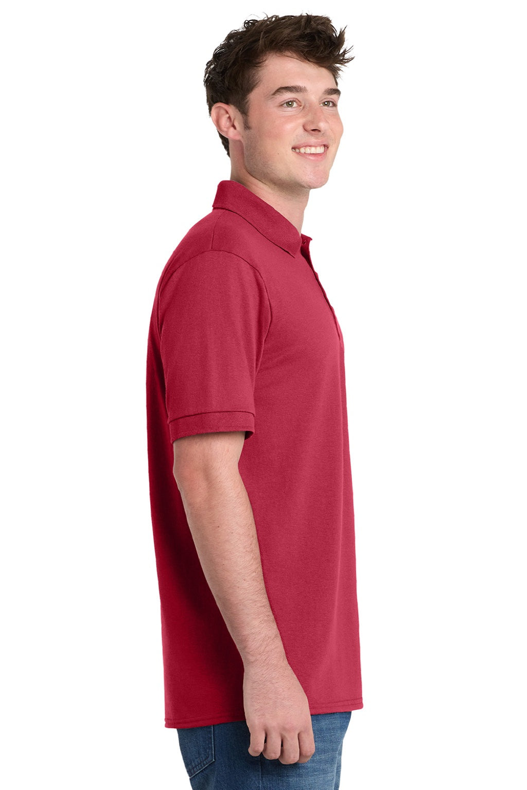 Port & Company KP55/KP55T Mens Core Stain Resistant Short Sleeve Polo Shirt Red Model Side