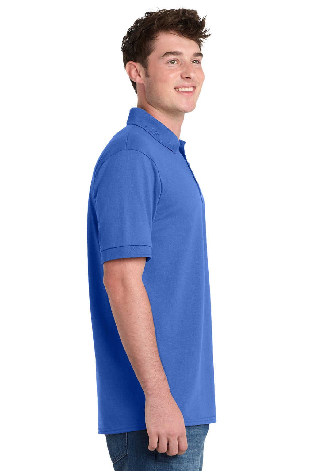 Port & Company KP55/KP55T Mens Core Stain Resistant Short Sleeve Polo Shirt Royal Blue Model Side