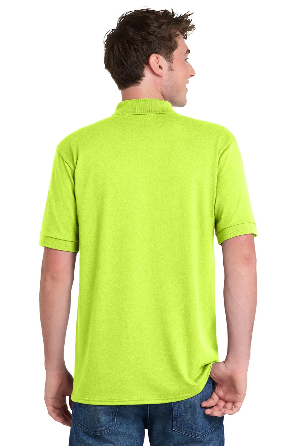 Port & Company KP55/KP55T Mens Core Stain Resistant Short Sleeve Polo Shirt Safety Green Model Back