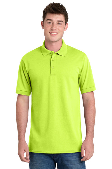 Port & Company KP55/KP55T Mens Core Stain Resistant Short Sleeve Polo Shirt Safety Green Model Front