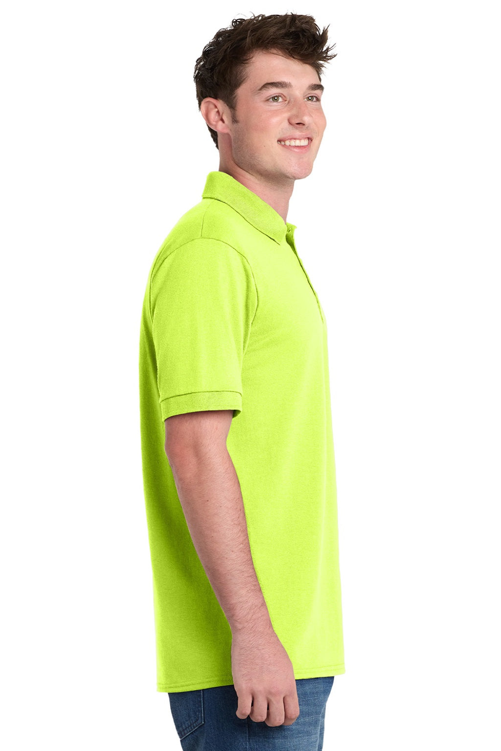 Port & Company KP55/KP55T Mens Core Stain Resistant Short Sleeve Polo Shirt Safety Green Model Side