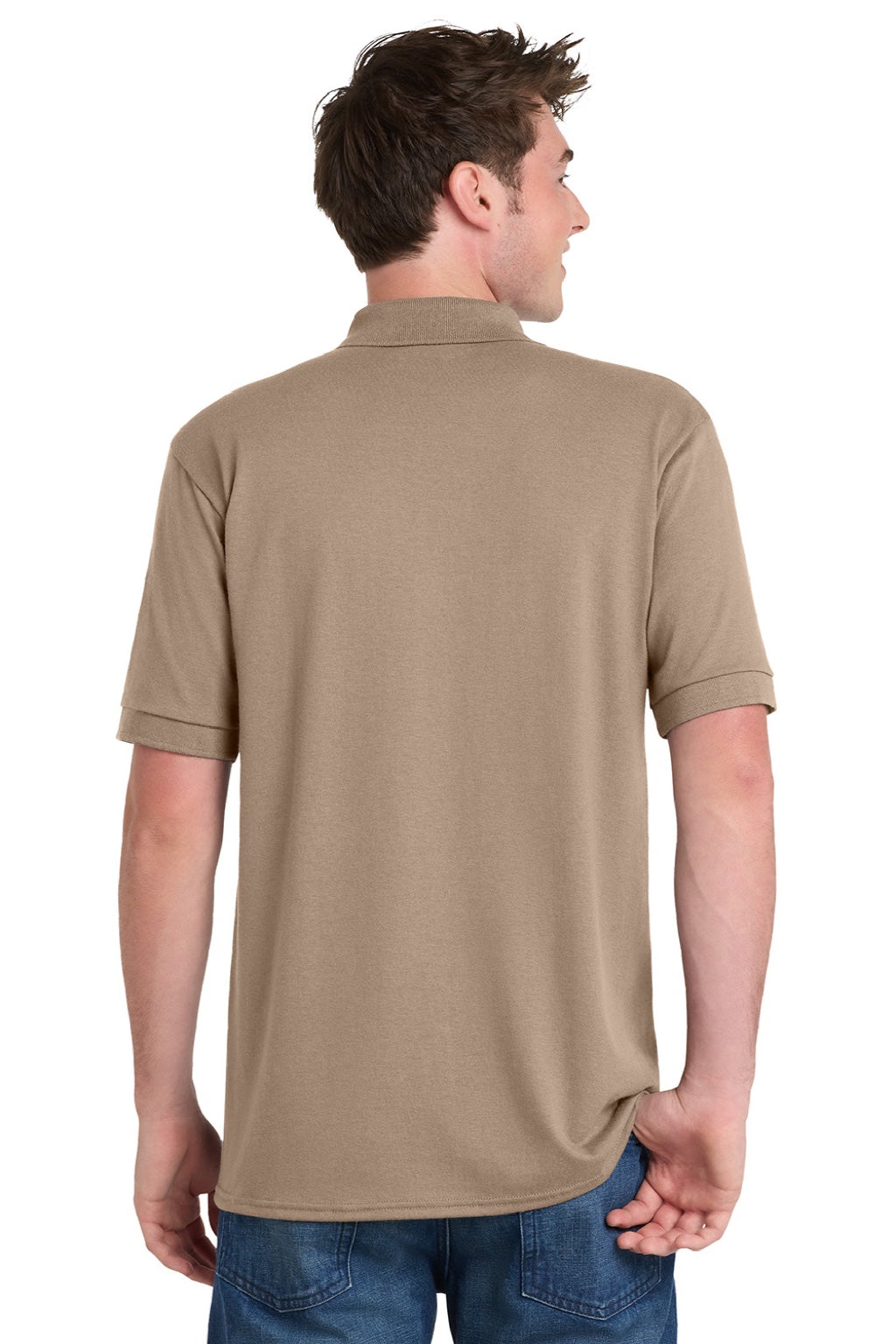 Port & Company KP55/KP55T Mens Core Stain Resistant Short Sleeve Polo Shirt Sand Brown Model Back