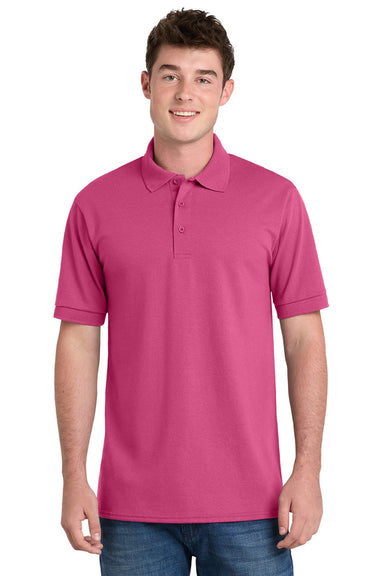 Port & Company KP55/KP55T Mens Core Stain Resistant Short Sleeve Polo Shirt Sangria Pink Model Front