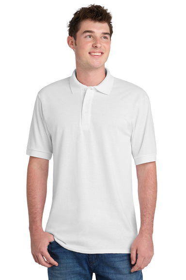 Port & Company KP55/KP55T Mens Core Stain Resistant Short Sleeve Polo Shirt White Model Front
